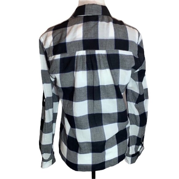 Lord & Taylor Black/White Check Plaid  Button Up Blouse Shirt Size XS - Picture 7 of 11